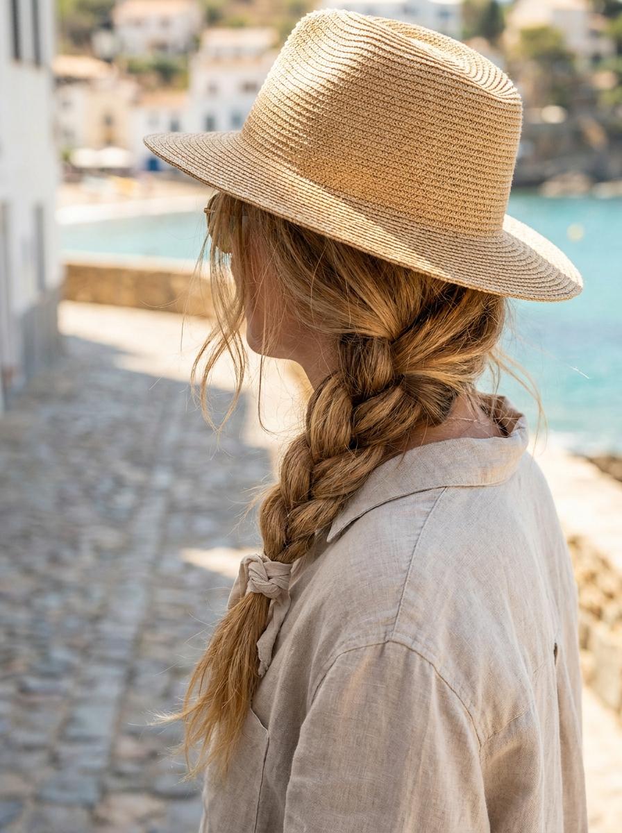 Lockerer Sommerzopf mit Cap oder Hut - Sommerfrisur für lange Haare